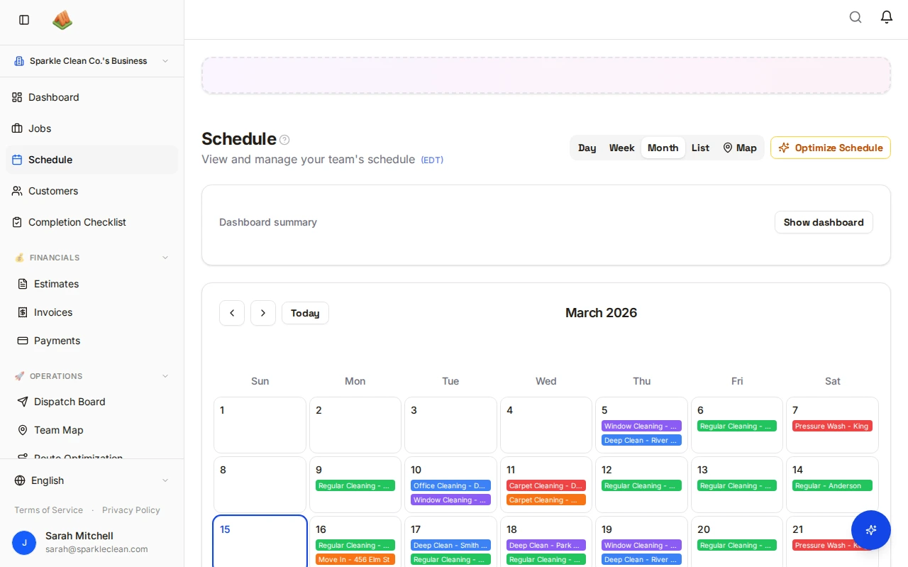 WeCazza Schedule calendar view